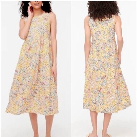J. Crew Dress Floral Tiered Midi Multi Color Sleeveless 100% Cotton Size 12 - Picture 1 of 9